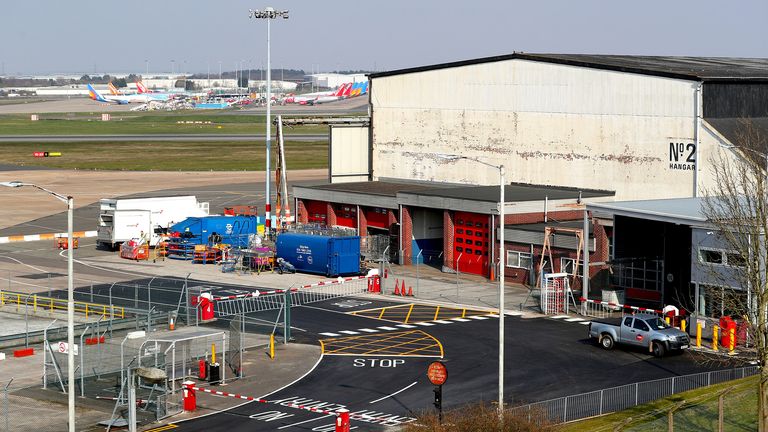 A general view of Hangar 2 at Birmingham Airport as talks have been held about setting up a temporary mortuary at the airport with space for up to 12,000 bodies in a worst-case scenario amid the Covid-19 outbreak. PA Photo. Picture date: Friday March 27, 2020. The UK&#39;s coronavirus death toll reached 578 on Thursday. See PA story HEALTH Coronavirus. Photo credit should read: David Davies/PA Wire