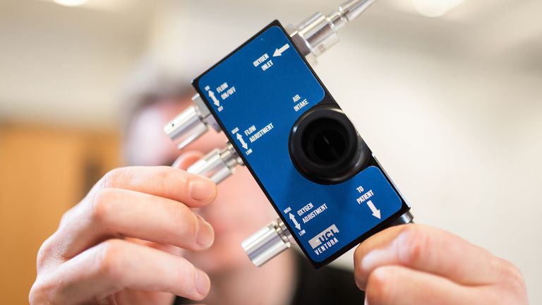 Undated handout photo issued by University College London of the newly developed continuous positive airway pressure (CPAP) breathing aid that can help keep Covid-19 patients out of intensive care. The device has been developed by mechanical engineers, medics and the Mercedes Formula One team with a team from University College London (UCL) and University College London Hospital (UCLH). PA Photo. Issue date: Monday March 30, 2020. See PA story HEALTH Coronavirus. Photo credit should read: James Ty/UCL/PA Wire..NOTE TO EDITORS: This handout photo may only be used in for editorial reporting purposes for the contemporaneous illustration of events, things or the people in the image or facts mentioned in the caption. Reuse of the picture may require further permission from the copyright holder.