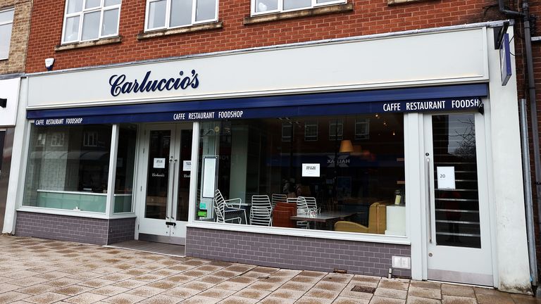 A closed Carluccio&#39;s restaurant in West Bridgford, Nottingham after the company announced that it has entered into administration, putting more than 2,000 jobs at risk. PA Photo. Picture date: Monday March 30, 2020. See PA story HEALTH Coronavirus. Photo credit should read: Tim Goode/PA Wire.