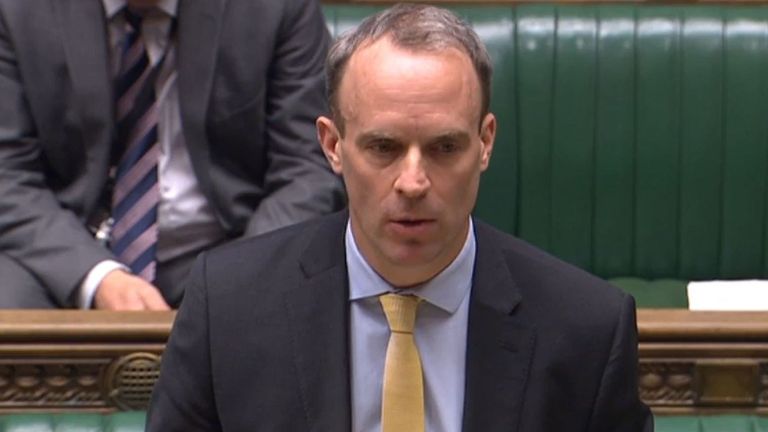 Foreign Secretary Dominic Raab speaking in the House of Commons in Westminster, London. PA Photo. Picture date: Tuesday March 24, 2020. See PA story HEALTH Coronavirus. Photo credit should read: House of Commons/PA Wire 
