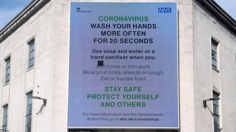 A billboard in Cardiff urges people to wash their hands regularly