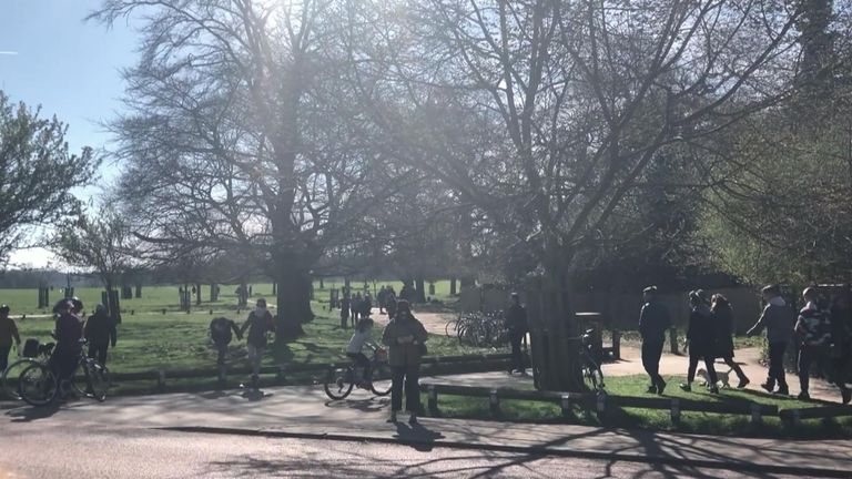 Londoners flocked to Richmond Park on March 22 enjoying a sunny day in the open air despite pleas from UK Prime Minister Boris Johnson for “everyone to stop all non-essential contact with others.”