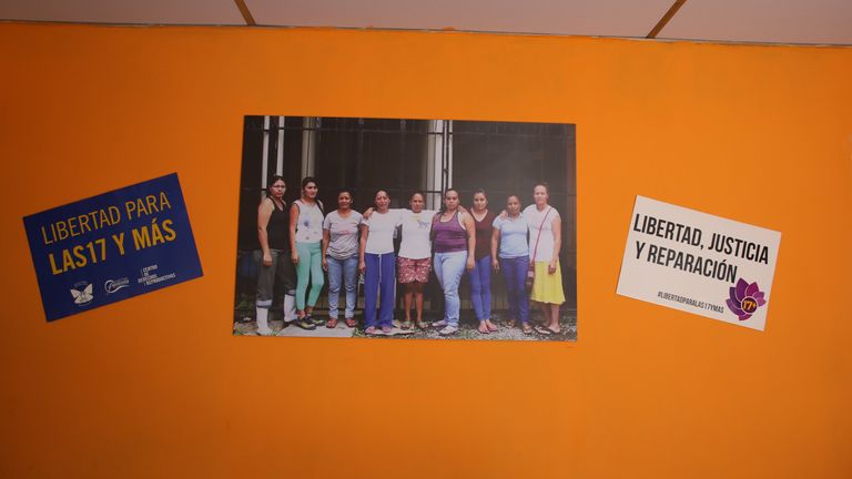 Pictures of women the campaigners want released are on the wall of a safe house