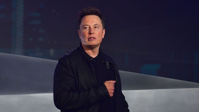 Tesla co-founder and CEO Elon Musk speaks during the unveiling of the all-electric battery-powered Tesla&#39;s Cybertruck at Tesla Design Center in Hawthorne, California on November 21, 2019. (Photo by FREDERIC J. BROWN / AFP) (Photo by FREDERIC J. BROWN/AFP via Getty Images)
