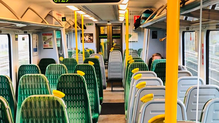 A near-empty rush-hour train from Tring in Hertfordshire to Euston