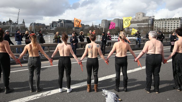 Extinction Rebellion staged a topless protest on Waterloo Bridge