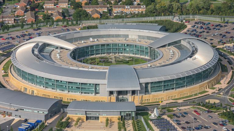 CHELTENHAM, CHELTENHAM. OCTOBER 07. Aerial photograph of the Government Communications Headquarters, also known as GCHQ, Cheltenham Gloucestershire. (Photograph by David Goddard/Getty Images)
