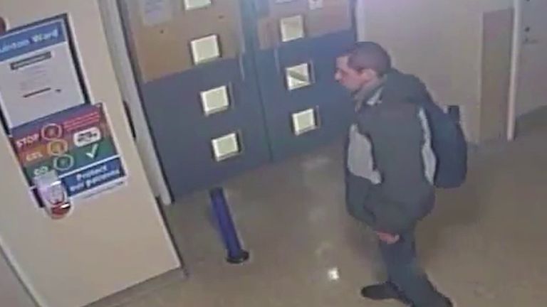 Police are searching for a man seen on CCTV stealing hand sanitiser from a hospital ward