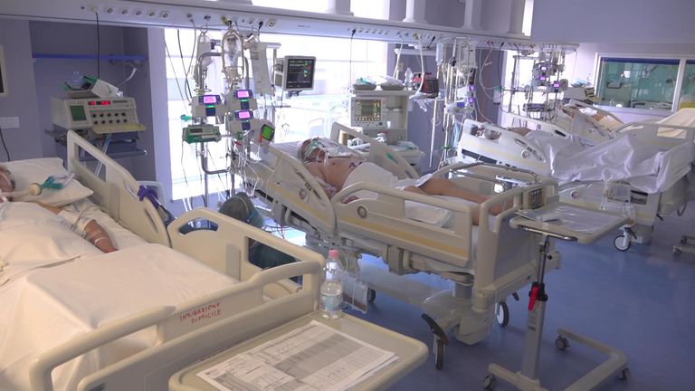 Intensive care ward in hospital in Lombardy, Italy