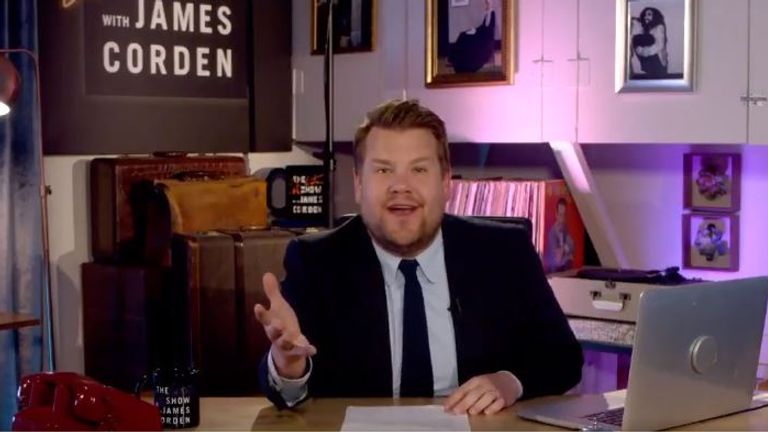 James Corden hosted Homefest from his garage due to the coronavirus pandemic. Pic: @latelateshow