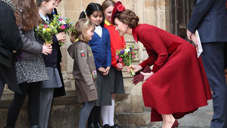 The Duchess of Cambridge spoke to school children as she left Westminster Abbey