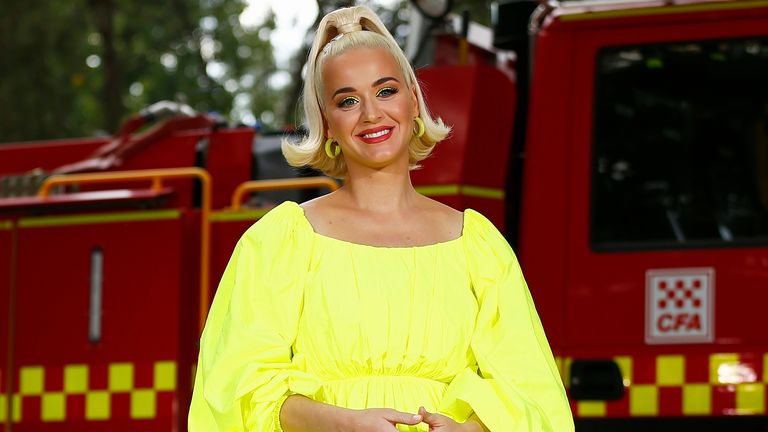 Katy Perry poses for a photograph on March 11, 2020 in Bright, Australia. The free Fight On concert was held for for firefighters and communities recently affected by the devastating bushfires in Victoria. (Photo by Daniel Pockett/Getty Images) 