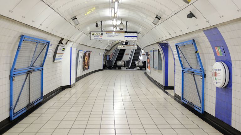 An eerily quiet Kings Cross tube station in London