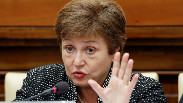 FILE PHOTO: IMF Managing Director Kristalina Georgieva speaks during a conference hosted by the Vatican on economic solidarity, at the Vatican, February 5, 2020. REUTERS/Remo Casilli/File Photo
