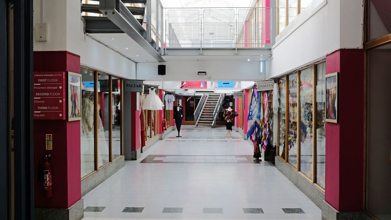 A deserted shopping centre in Finsbury Park, London