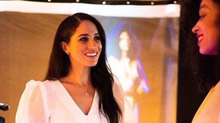 The duchess spoke with the musician Nubiya Brandon at the theatre. Pic: Instagram/SussexRoyal