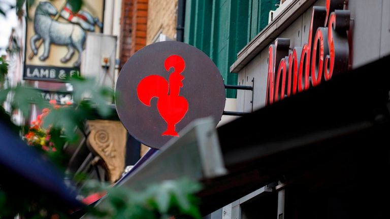 A Nando&#39;s chicken restaurant is pictured in central London on September 11, 2019. (Photo by Tolga AKMEN / AFP) (Photo credit should read TOLGA AKMEN/AFP via Getty Images)
