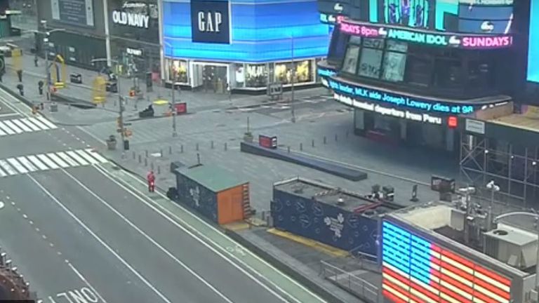 New York's normally busy Times Square was empty on Saturday morning