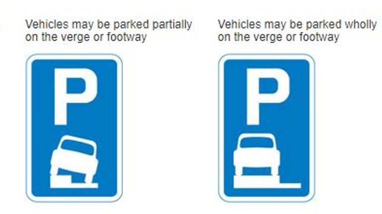 London pavement parking signs from the Highway Code Pic: Driver and Vehicle Standards Agency