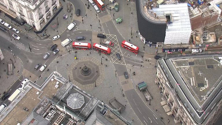 An unusually empty Piccadilly Circus in central London