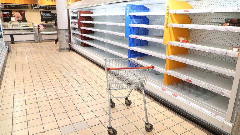  Empty shelves in Sainsbury&#39;s in Cheshire