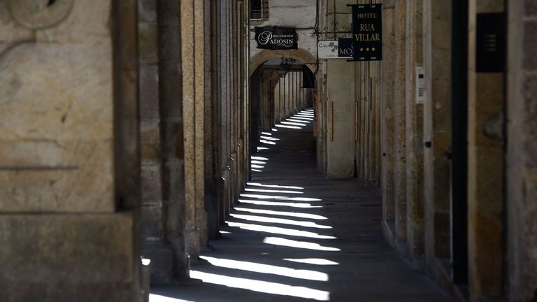 An empty street in Santiago de Compostela