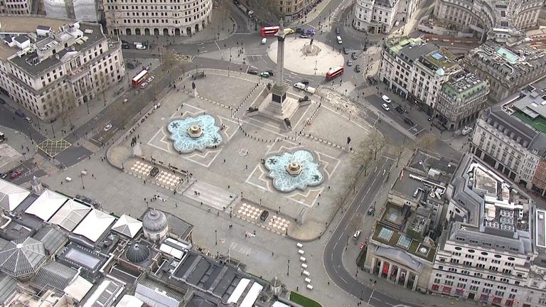 Trafalgar Square, which is usually heaving with tourists, was practically deserted