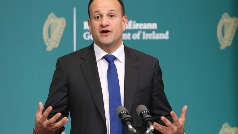 Taoiseach Leo Varadkar at the Government Buildings for a coronavirus press briefing, where they announced from midnight tonight and for a two-week period, everybody in Ireland must stay at home, except in specific circumstances