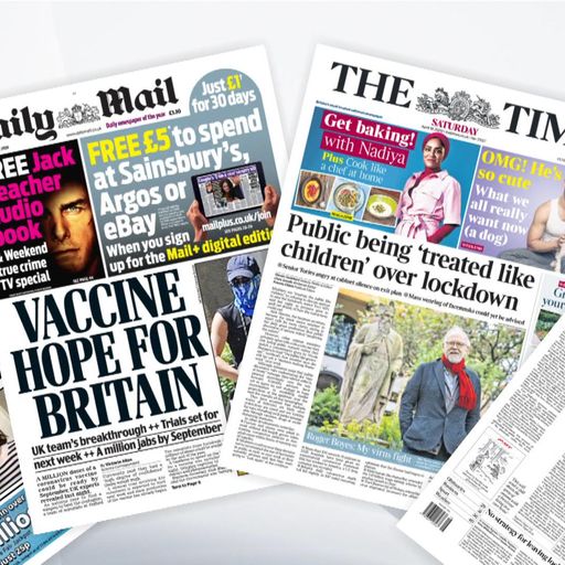 Saturday's national newspaper front pages