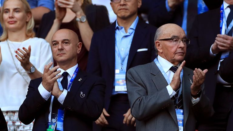 Tottenham Hotspur owner Daniel Levy and Joe Lewis in the stands during the UEFA Champions League Final at the Wanda Metropolitano, Madrid.