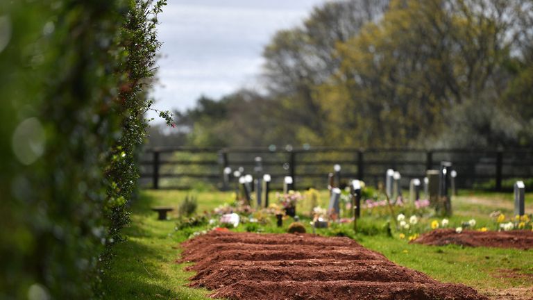MAKER, ENGLAND - APRIL 14: Pre-dug graves for Covid-19 deaths are seen in Maker Cemetery on April 14, 2020 in Maker, England. The Coronavirus (COVID-19) pandemic has spread to many countries across the world, claiming over 115,000 lives and infecting over 1. 9 million people. (Photo by Dan Mullan/Getty Images)