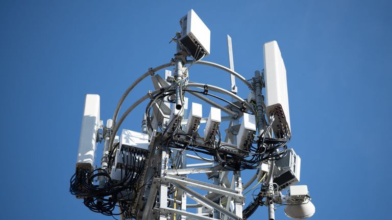 CARDIFF, UNITED KINGDOM - APRIL 04: A 5G mobile phone mast on April 04, 2020 in Cardiff, United Kingdom. There have been isolated cases of 5G phone masts being vandalised following claims online that the masts are responsible for coronavirus. The Coronavirus (COVID-19) pandemic has spread to many countries across the world, claiming over 70,000 lives and infecting over 1 million people. (Photo by Matthew Horwood/Getty Images)
