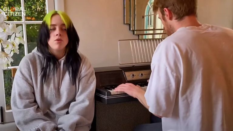 Billie Eilish takes part in the One World: Together At Home event. Pic: Global Citizen