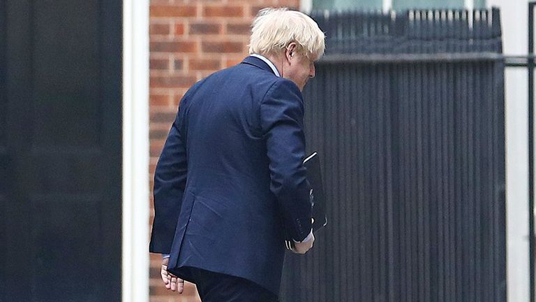 Britain&#39;s Prime Minister Boris Johnson after giving a statement outside 10 Downing Street after recovering from the coronavirus disease (COVID-19), London, Britain, April 27, 2020. REUTERS/Hannah McKay