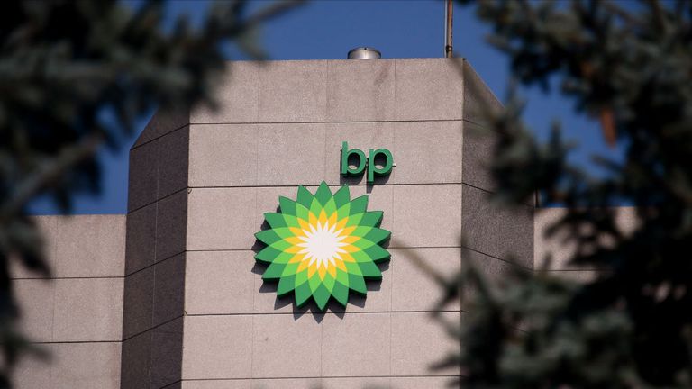 ANCHORAGE, AK - AUGUST 27: A view of the BP logo near the top of the BP Exploration Alaska headquarters on August 27, 2019 in Anchorage, Alaska. BP Alaska announced Tuesday morning that it will sell its entire business in the state of Alaska to Hilcorp Alaska, as it works to divest $10 billion worldwide. (Photo by Lance King/Getty Images)

