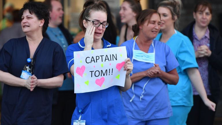 Nurses clapped, while also paying tribute to Captain Tom Moore