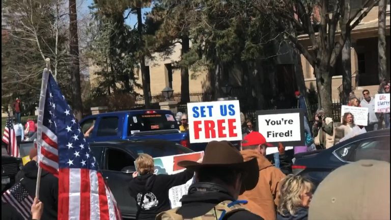 Hundreds of people gathered outside the governor’s residence in St Paul, Minnesota, on Friday, April 17, to protest the state’s coronavirus-related lockdown measures, video shows.