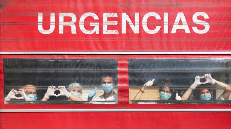 A group of Spanish health workers send a positive message of hope