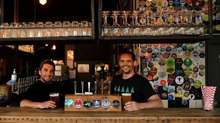 Dom Townsend, left, and Steve Pond enjoy a pint of beer at The Prince in London