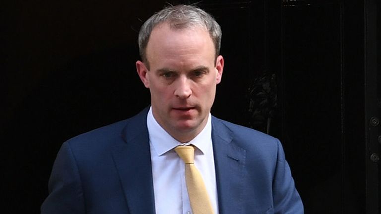 Foreign Secretary Dominic Raab leaving 10 Downing Street, London, as Prime Minister Boris Johnson remains in hospital following his admission on Sunday with continuing coronavirus symptoms. PA Photo. Picture date: Tuesday April 7, 2020. See PA story HEALTH Coronavirus. Photo credit should read: Stefan Rousseau/PA Wire