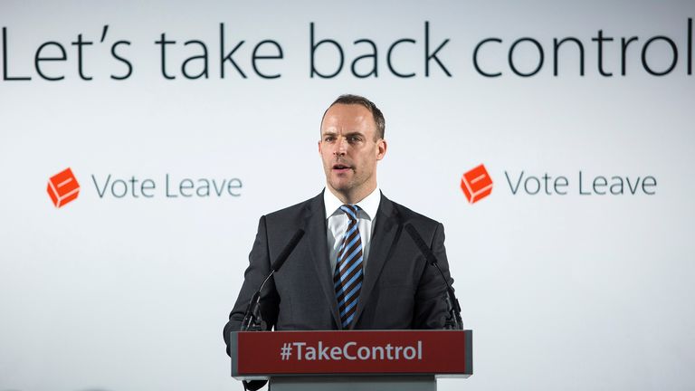 LONDON, ENGLAND - JUNE 08: Justice minister Dominic Raab gives a speech at the &#39;Vote Leave&#39; campaign headquarters in Westminster on June 8, 2016 in London, England. Mr Raab was today joined by Justice Secretary Michael Gove as they made a case for Britain leaving the European Union on the basis of increased border control and security. Britain will go to the polls in a referendum on the 23rd of June on whether or not to leave the European Union. (Photo by Jack Taylor/Getty Images)