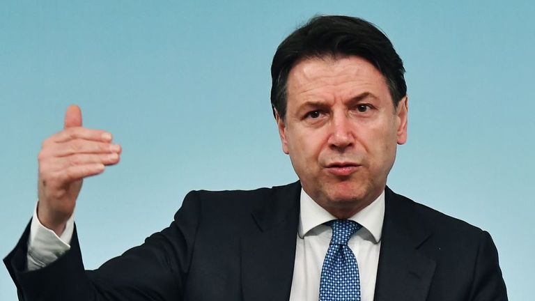 In this photo taken on March 04, 2020 Italy's Prime Minister Giuseppe Conte speaks during a press conference held at Rome's Chigi Palace, following a Ministers' cabinet meeting dedicated to the corinavirus crisis. - Lockdown measures taken in Italy over the coronavirus pandemic will be extended beyond their original deadlines, Prime Minister Giuseppe Conte said on March 19, 2020. (Photo by Tiziana FABI / AFP) (Photo by TIZIANA FABI/AFP via Getty Images)