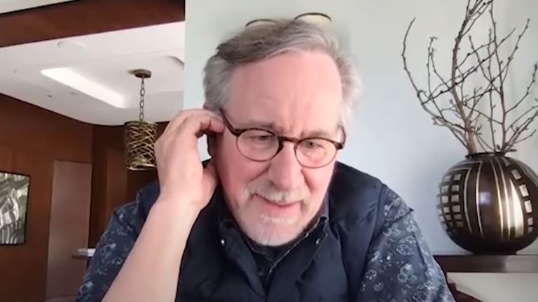 Steven Spielberg joined a virtual lockdown Goonies reunion. Pic: Josh Gad/YouTube