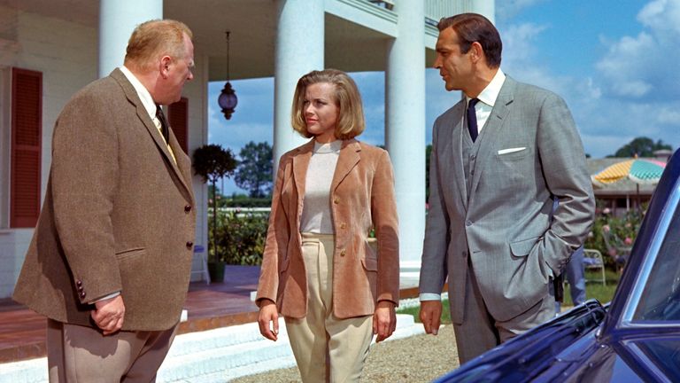 Gert Frobe, Honor Blackman and Sean Connery in Goldfinger in 1964. Pic: Danjaq/Eon/Ua/Kobal/Shutterstock