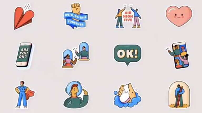 The &#39;Together at Home&#39; stickers are part of a collaboration with the WHO. Pic: WhatsApp/Twitter