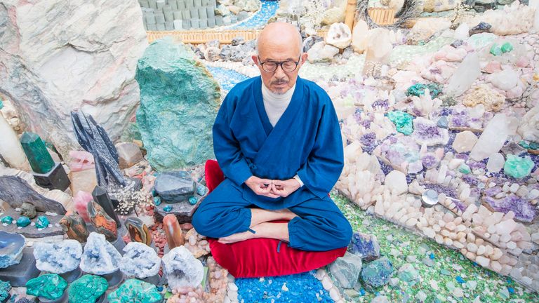 Former Buddhist monk Buddha Maitreya, in his award-winning Japanese garden at the Pure Land Meditation Centre in Nottinghamshire