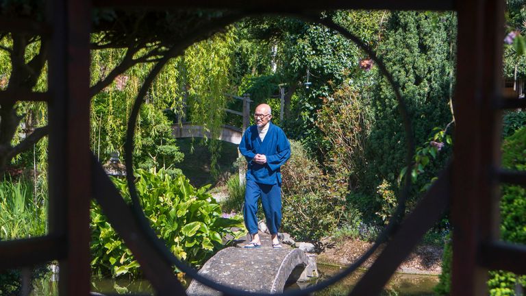 Former Buddhist monk Buddha Maitreya, in his award-winning Japanese garden at the Pure Land Meditation Centre in Nottinghamshire