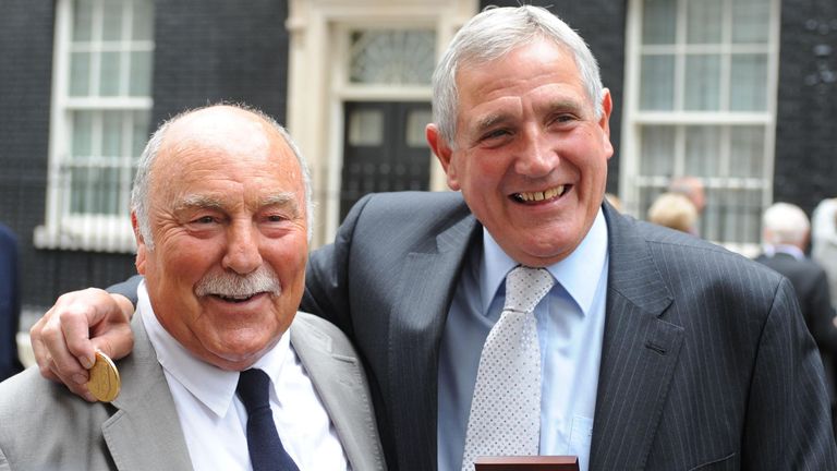 Jimmy Greaves and Norman Hunter at the Downing Street reception where they received their World Cup medals