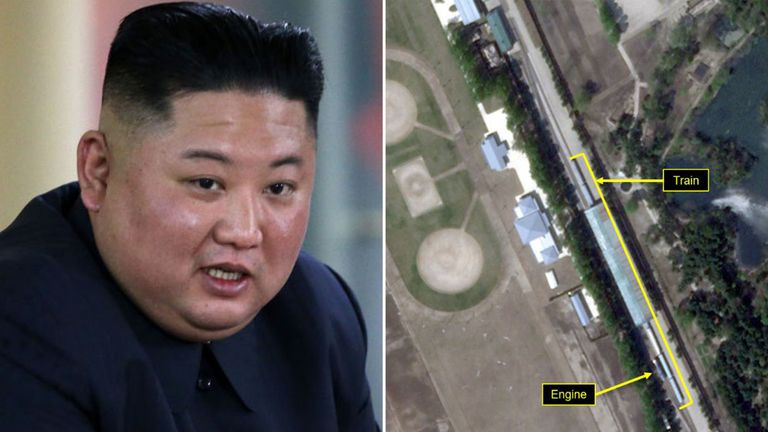 
The train has been spotted as speculation mounts about Kim Jong Un&#39;s health. Pic: Getty/Airbus Defence & Space and 38 North/Pleiades © CNES 2020, Distribution Airbus DS

