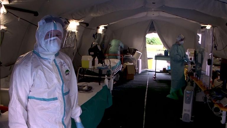 Sky News sees inside a Rome hospital on the frontline fighting against COVID-19
